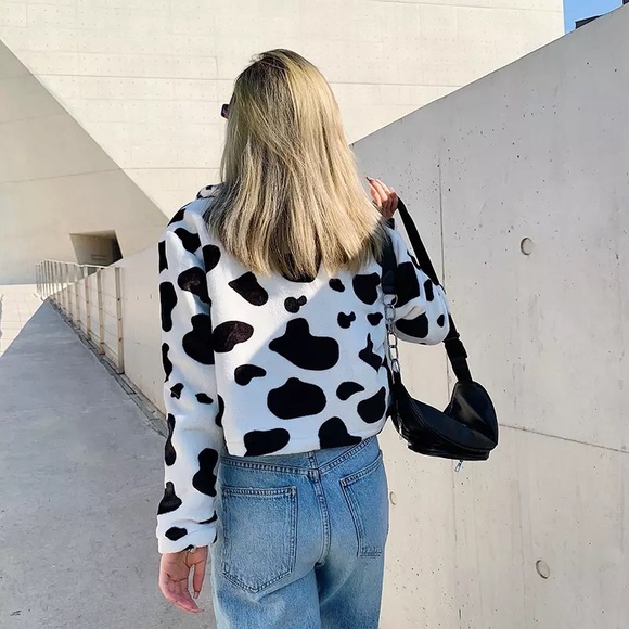 Cow Print Fluffy Jacket - Picture 3 of 4